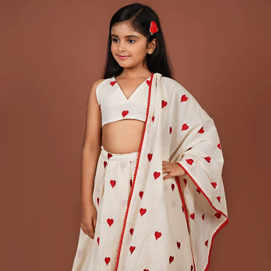 Adorable Embroidered Heart Lehenga Dupatta Set