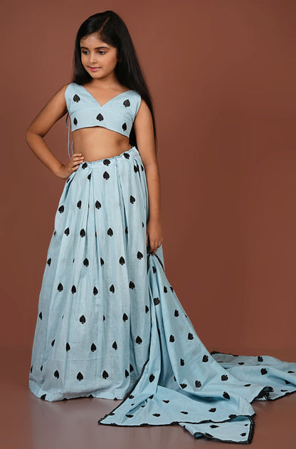 Adorable Greyish Blue Spade Embroidered Lehenga Dupatta Set