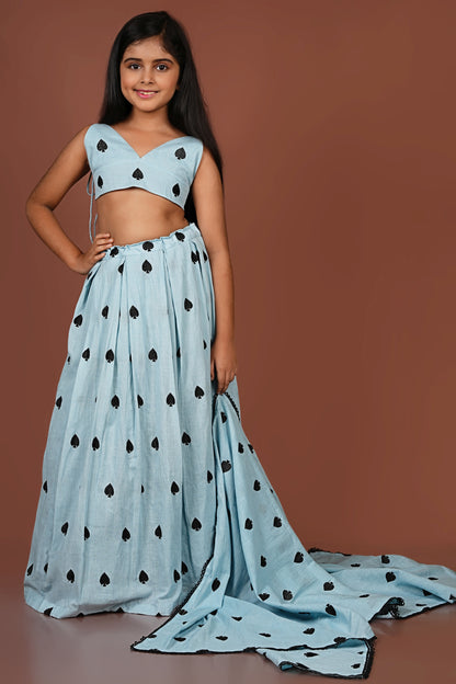 Adorable Greyish Blue Spade Embroidered Lehenga Dupatta Set