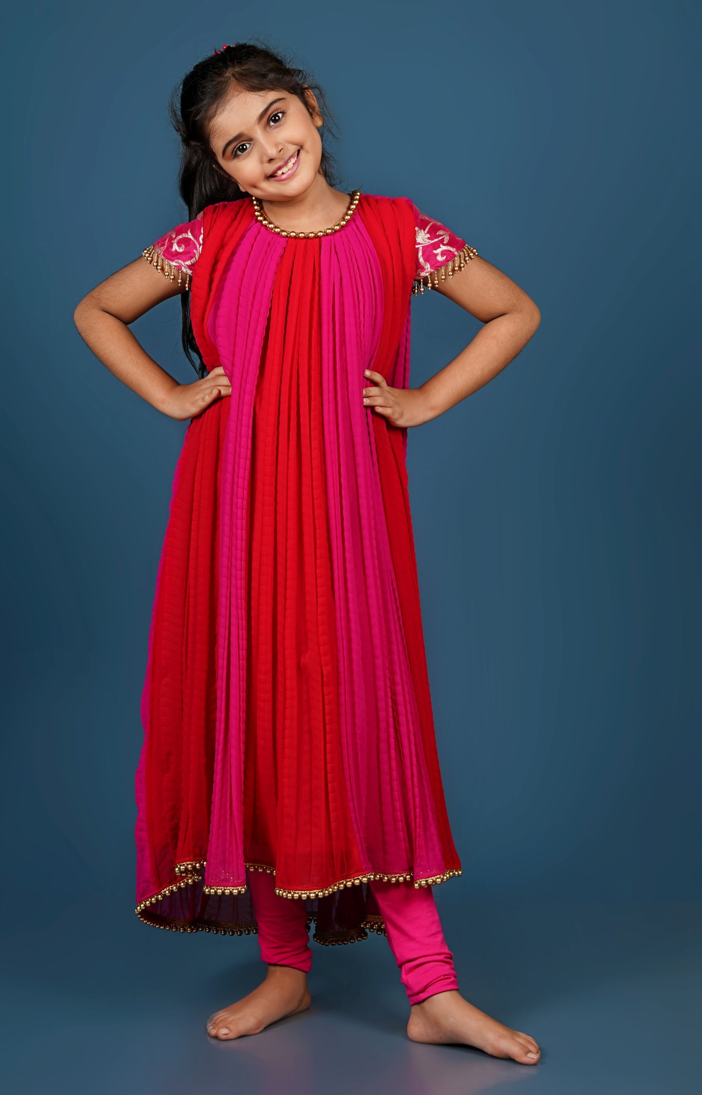 Elegant Crushed Georgette Anarkali with Pearled Hem & Sleeve